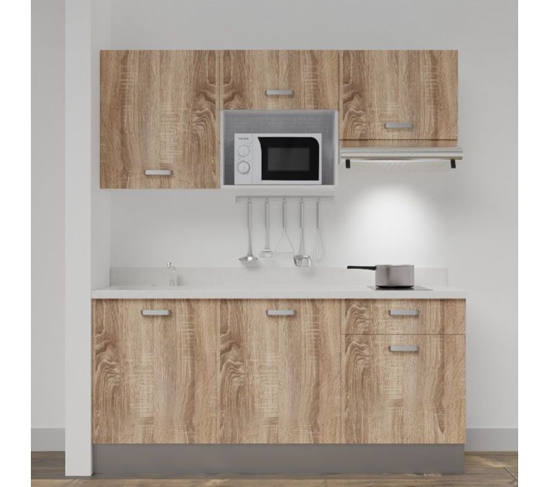 Kitchenette K30l - 180 Cm - Emplacements Micro-ondes Et Ho Bois - Snova - Évier à Gauche