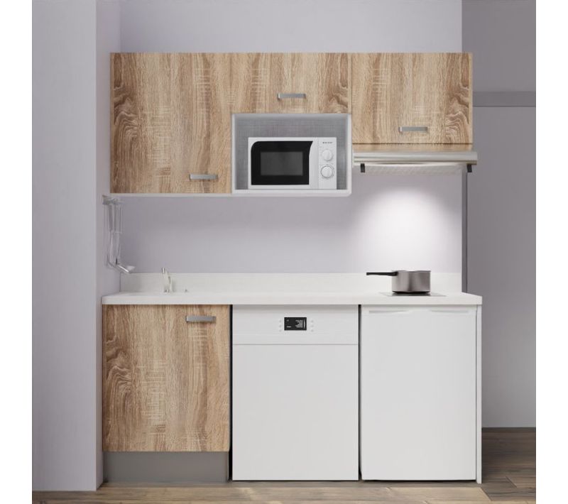 Kitchenette K55l - 180 Cm - Emplacements Hotte, Micro-onde Bois - Snova - Évier à Gauche
