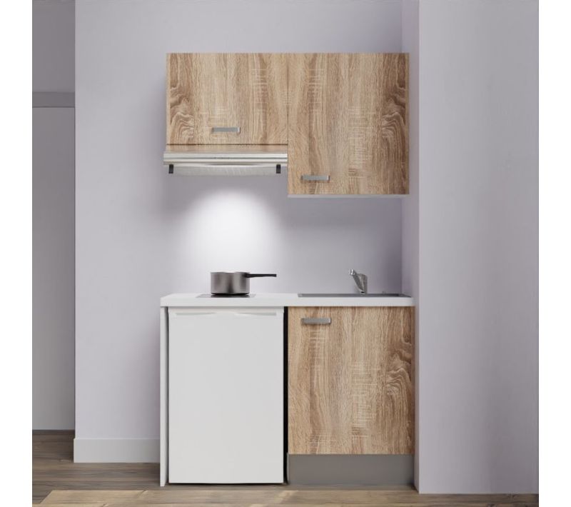 Kitchenette K01 - Bois - Plan Stratifié Blanc - Crédences : Non - Evier Gris