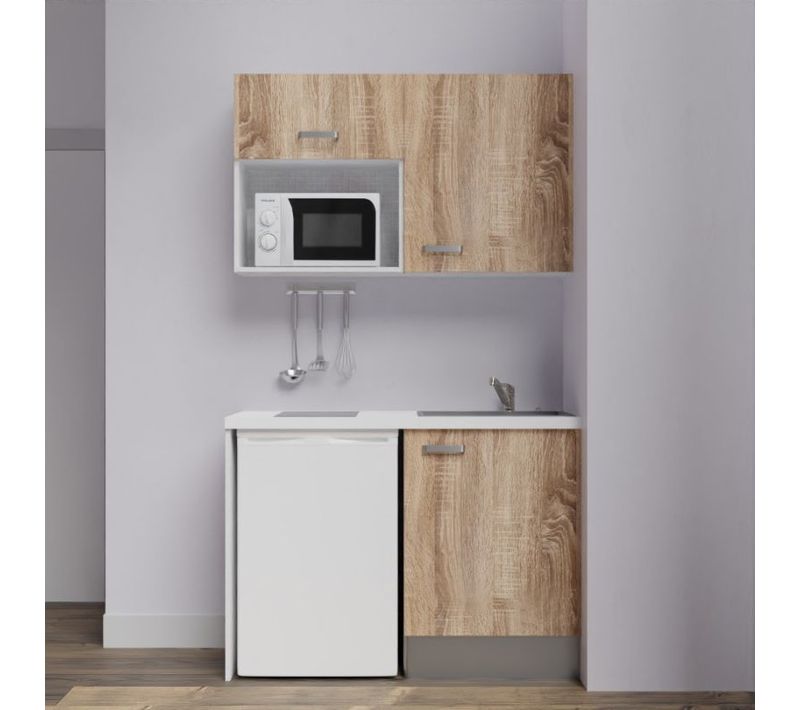 Kitchenette K07 - Bois - Plan Stratifié Blanc - Crédences : Non - Evier Gris