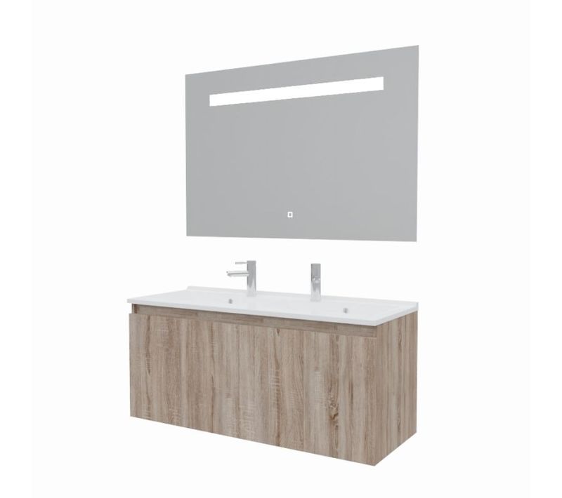 Meuble Proline 120 Cm Avec Plan Double Vasque Et Miroir Elégance Ht80- Bois- Résine