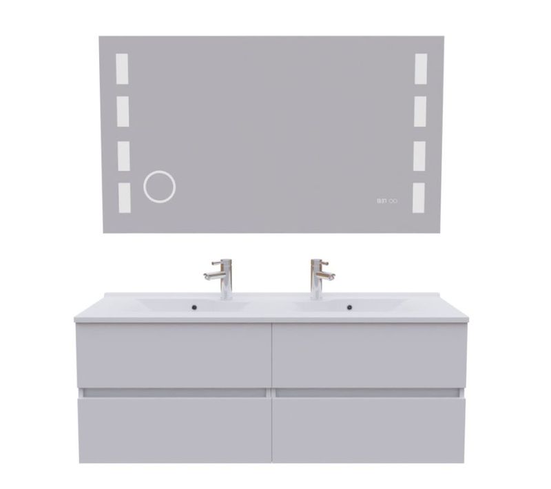 Meuble Double Vasque 140 Cm Rosaly Avec Miroir LED Excell Plus- Blanc  - Vasque En Résine