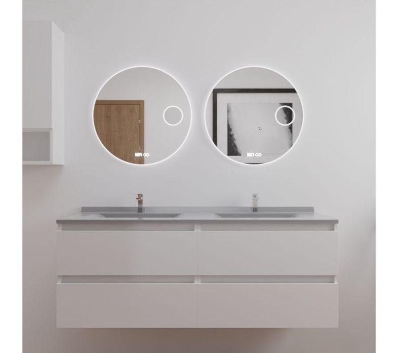 Meuble Double Vasque 140 Cm Arlequin Avec 2 Miroirs Rondinara Gris Blanc