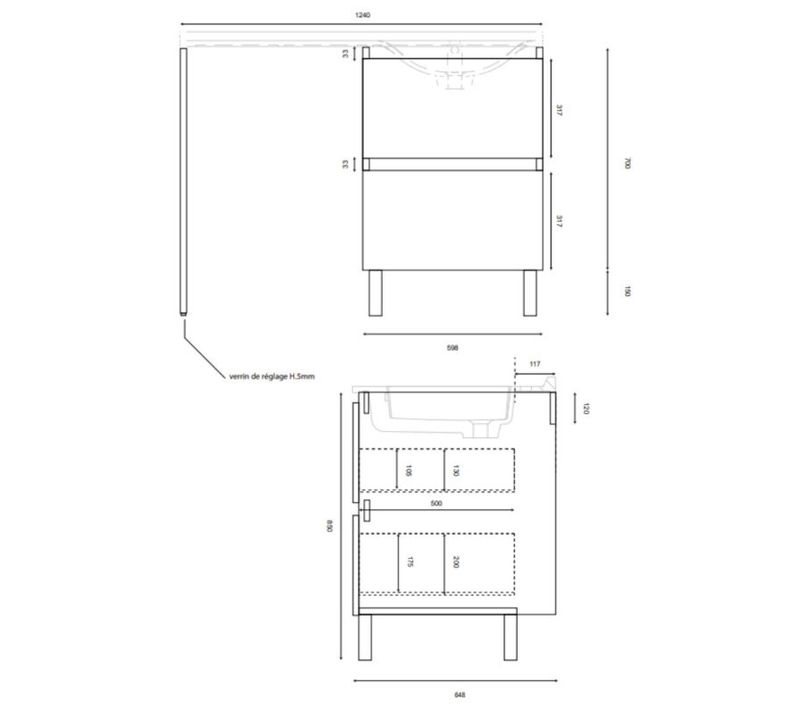 Meuble Lave-linge Idea, Plan Vasque Déportée + Miroir Prestige- Bois- Vasque à Gauche