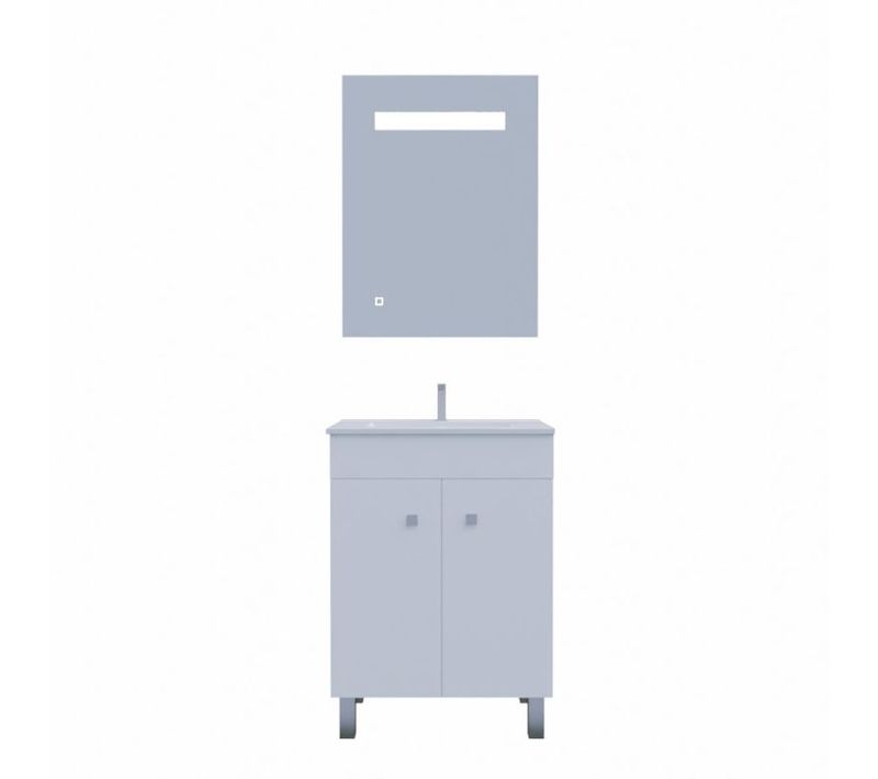 Meuble Ecoline 60 Cm Avec Plan Vasque Et Miroir Elégance Ht80 - Blanc