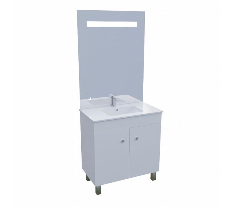 Meuble Ecoline 80 Cm Avec Plan Vasque Et Miroir Eleg Plus Ht105 - Blanc Brillant