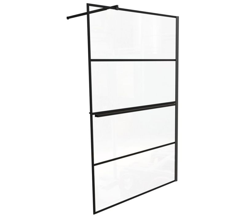 Paroi De Douche Noir Mat Avec Porte-serviette Et Tablette Darky 120 Cm