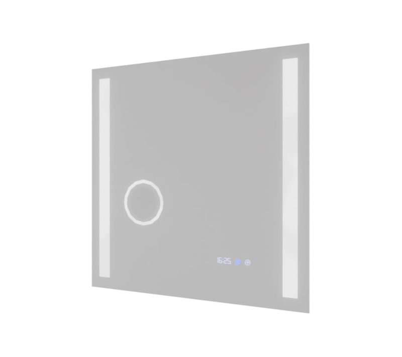 Miroir LED Avec Antibuée, Loupe Et Horloge Duetto - 70 X 70 Cm