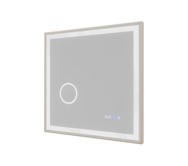 Miroir LED Cadre Cuivré Cara 70 Cm X 70 Cm - Antibuée, Horloge Et Loupe