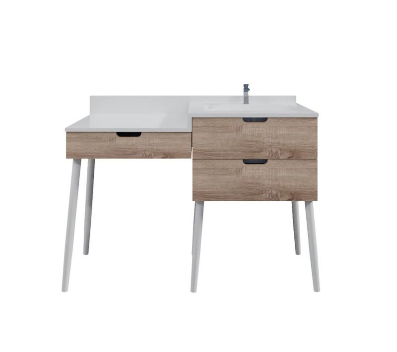 Meuble Vasque Avec Coiffeuse 120 Cm Bois Et Blanc Alya