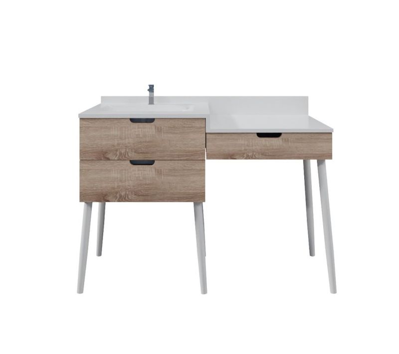 Meuble Vasque Avec Coiffeuse 120 Cm Bois Et Blanc Alya
