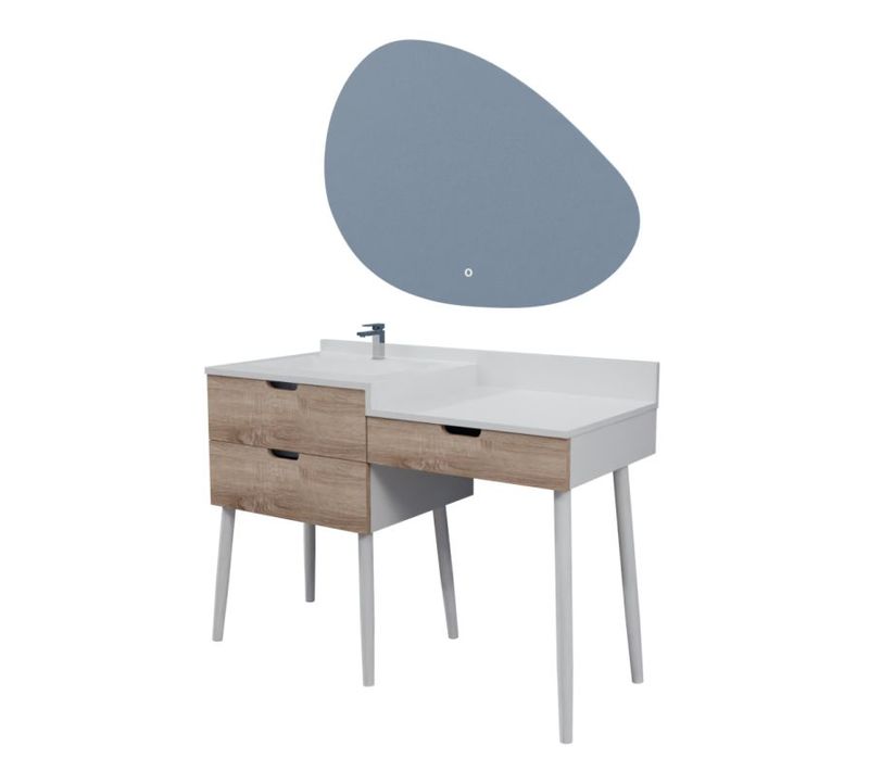 Meuble Vasque Coiffeuse De Salle De Bain Alya 120 Cm + Miroir LED Drop