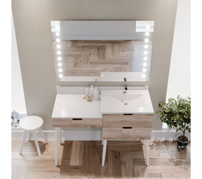 Meuble Vasque Avec Coiffeuse 120 Cm Alya + Miroir LED Starled