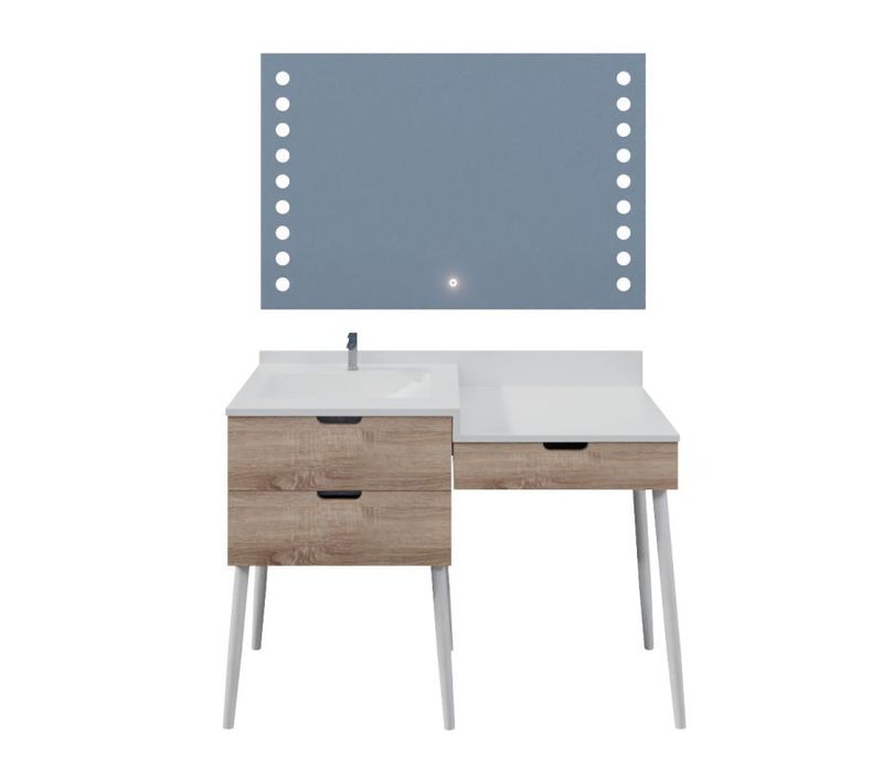 Meuble Vasque Avec Coiffeuse 120 Cm Alya + Miroir LED Starled