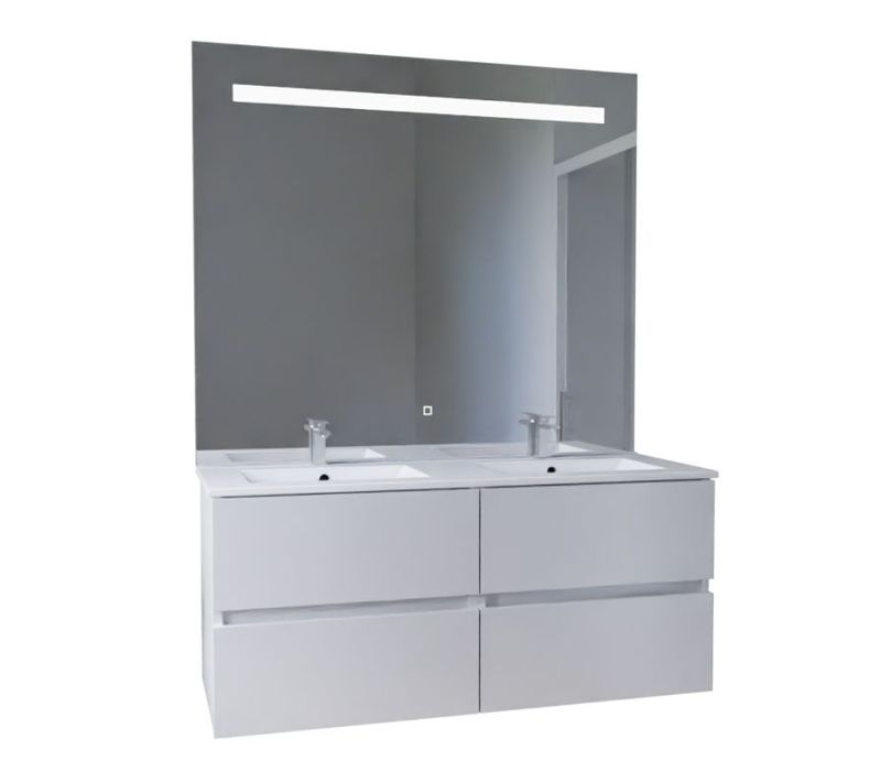 Meuble Double Vasque Tout Inox 120 Cm Rosinox + Miroir Elégance Ht105- Blanc