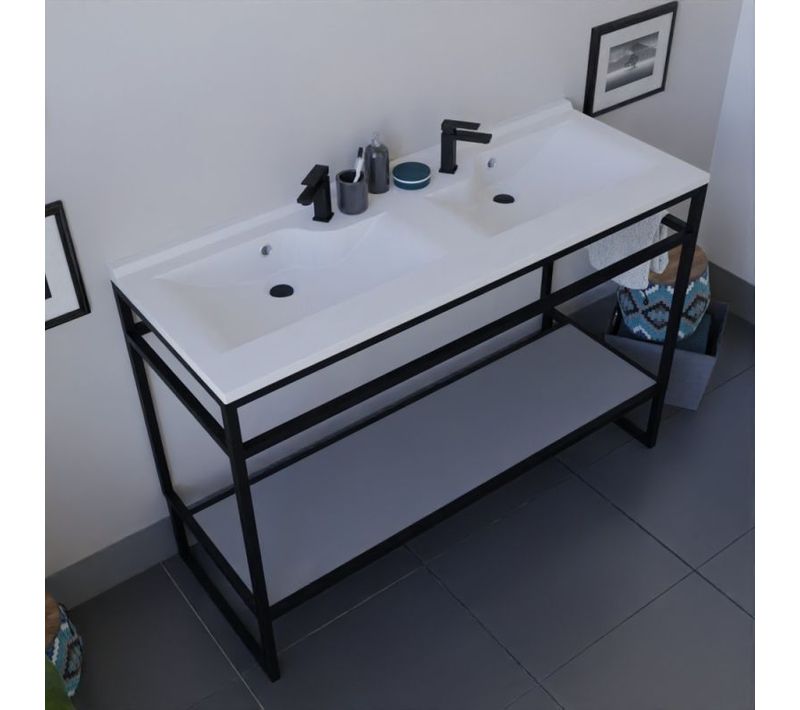 Meuble Salle De Bain Structura 120 Cm Avec Plan Double Vasque- Résine - Gris
