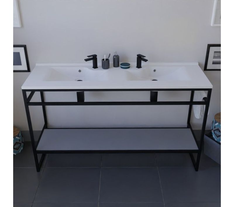 Meuble Salle De Bain Structura 140 Cm Avec Plan Double Vasque- Plan Stratifié Gris