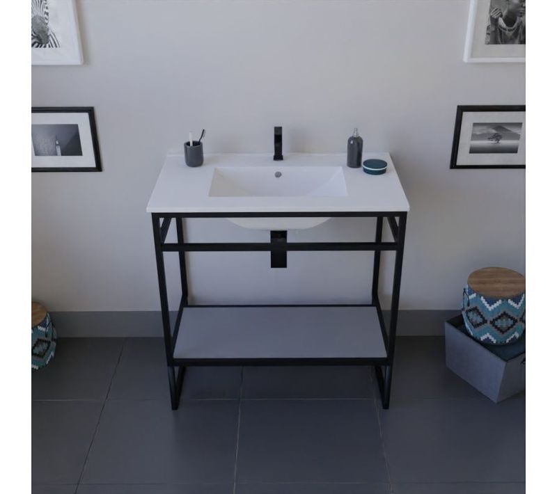 Meuble Salle De Bain Structura 80 Cm Avec Plan Vasque- Céramique - Gris