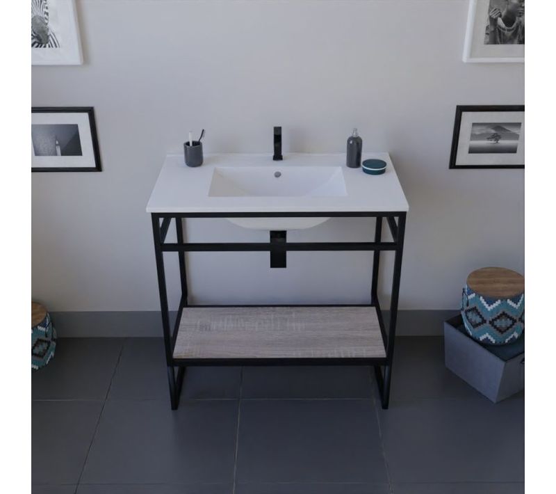 Meuble Salle De Bain Structura 80 Cm Avec Plan Vasque- Céramique - Bois