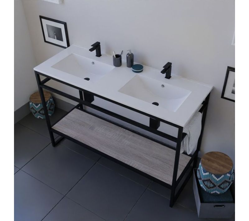 Meuble Salle De Bain Structura 120 Cm Avec Plan Double Vasque- Céramique - Bois