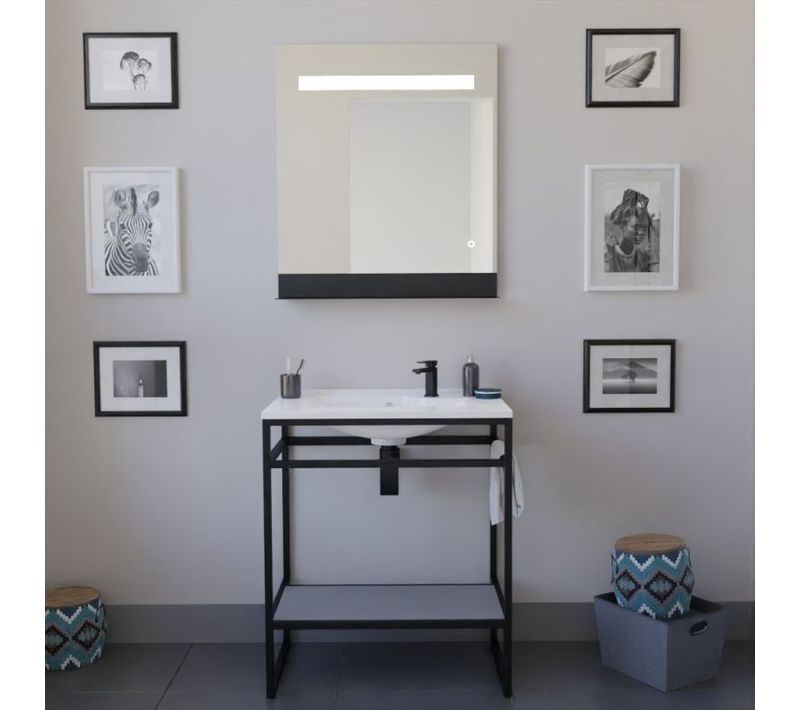 Ensemble Structura 70 Cm Avec Plan Vasque Et Miroir LED Etal- Résine - Gris