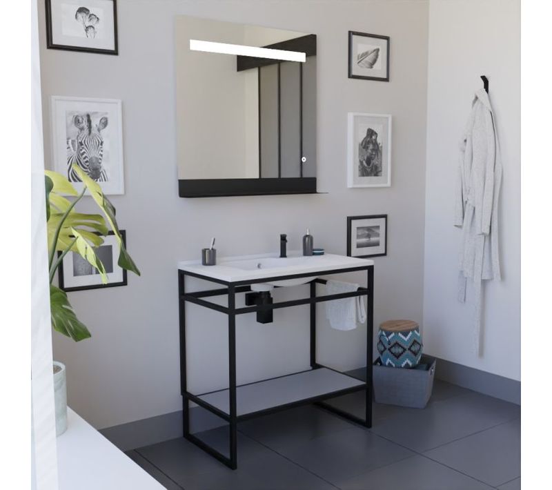 Ensemble Structura 80 Cm Avec Plan Vasque Et Miroir LED Etal- Résine - Gris