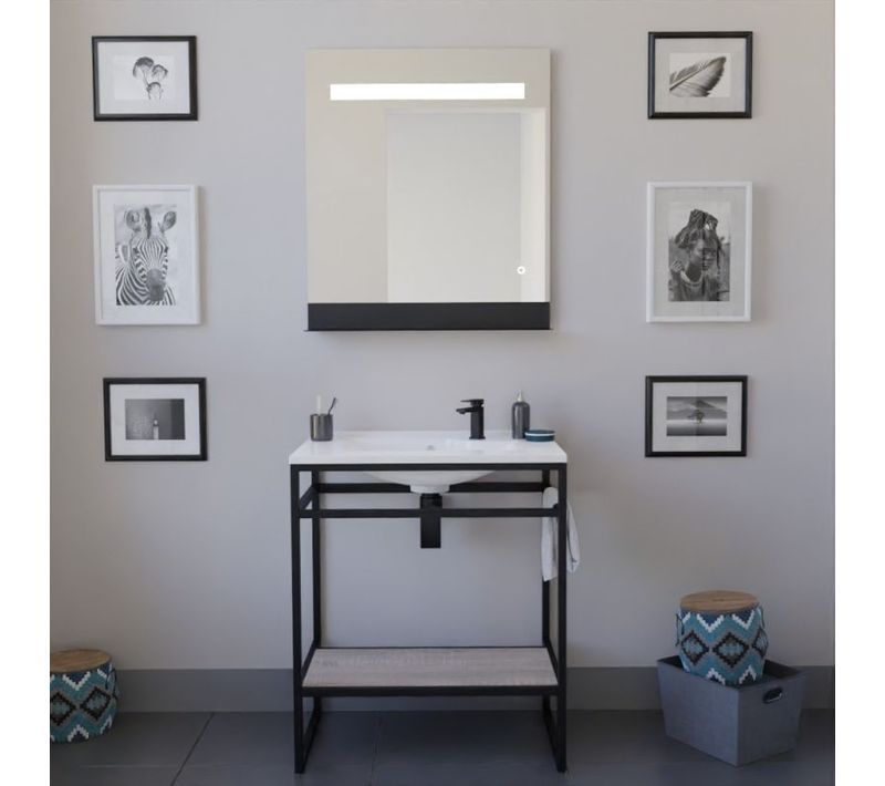 Ensemble Structura 70 Cm Avec Plan Vasque Et Miroir LED Etal- Résine - Bois