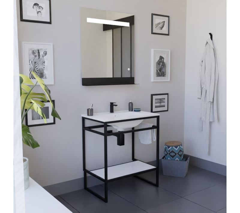 Ensemble Structura 70 Cm Avec Plan Vasque Et Miroir LED Etal- Céramique - Blanc