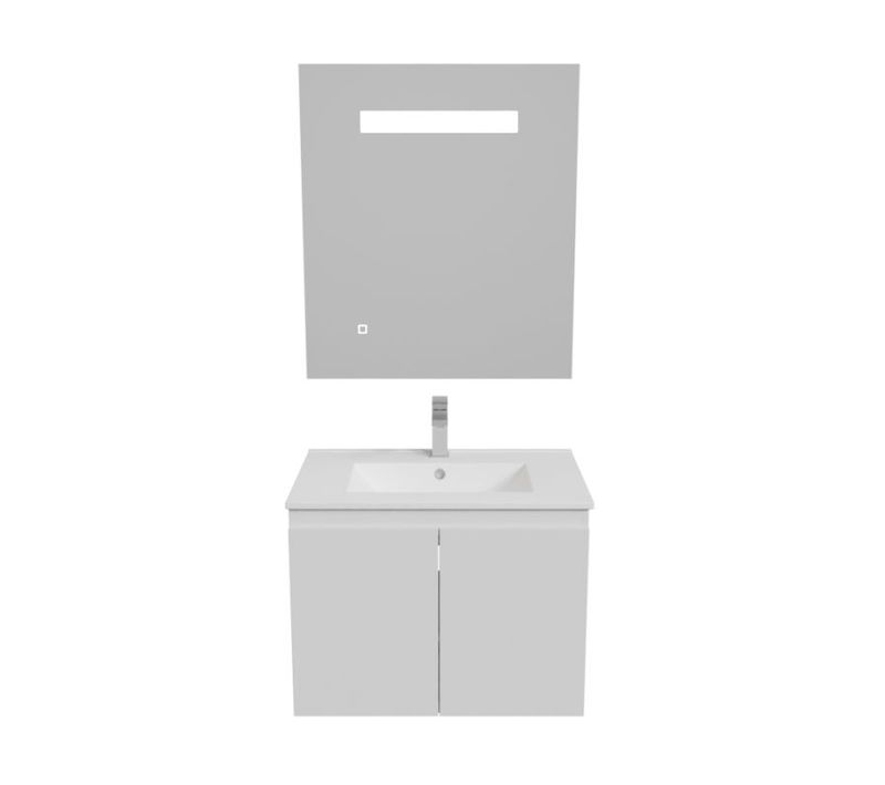 Meuble Proline 70 Cm Avec Plan Vasque Et Miroir Elégance Ht80- Blanc- Céramique