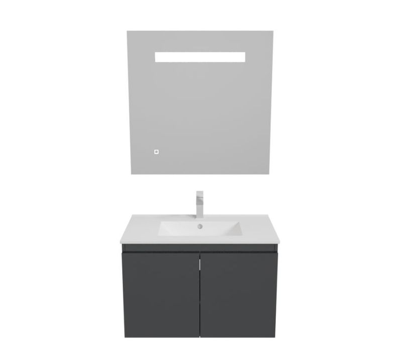 Meuble Proline 80 Cm Avec Plan Vasque Et Miroir Elégance Ht80- Gris- Céramique