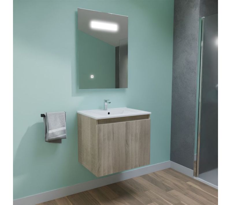 Meuble Proline 60 Cm Avec Plan Vasque Et Miroir Elégance Ht80- Bois- Céramique