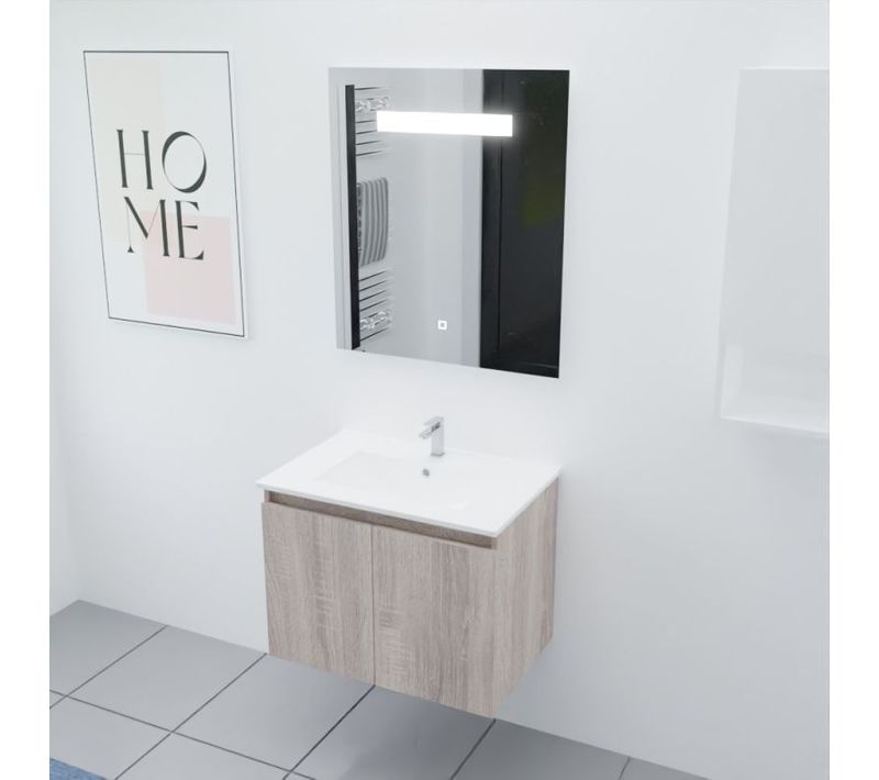 Meuble Proline 70 Cm Avec Plan Vasque Et Miroir Elégance Ht80- Bois- Céramique