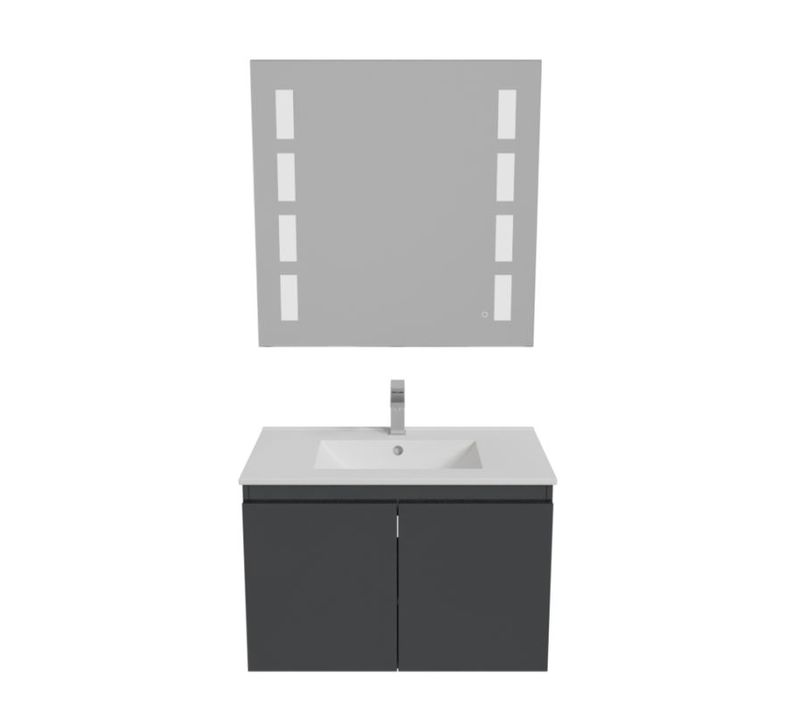 Meuble Proline 80 Cm Avec Plan Vasque Et Miroir Prestige- Gris- Céramique