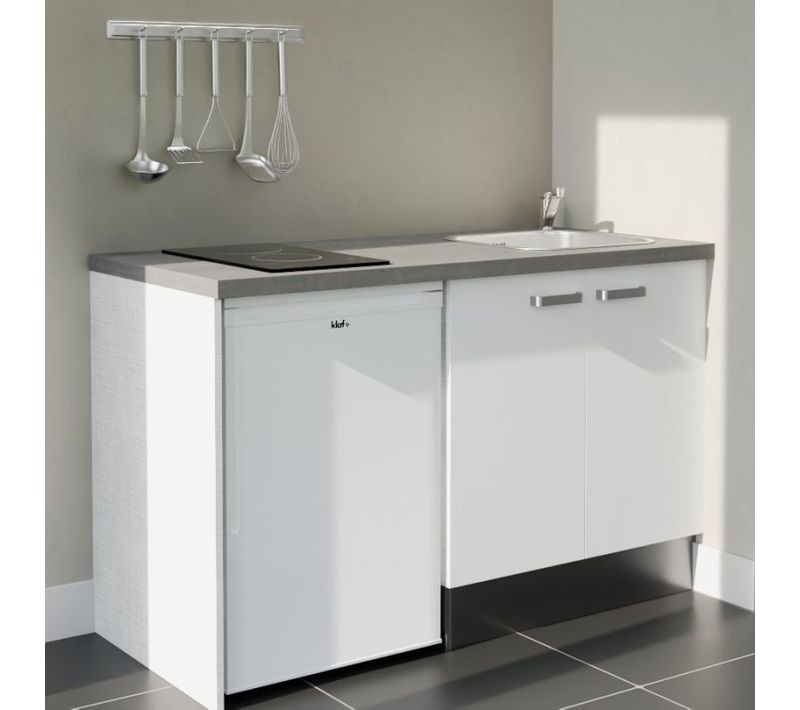 Kitchenette K17 - Blanc - Plan Stratifié Gris - Crédences : Non - Evier