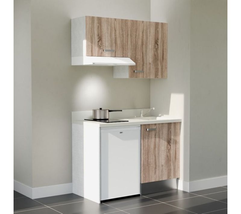 K01 : Bois - Plan Monobloc Snova Évier à Droite + Electro Blanc