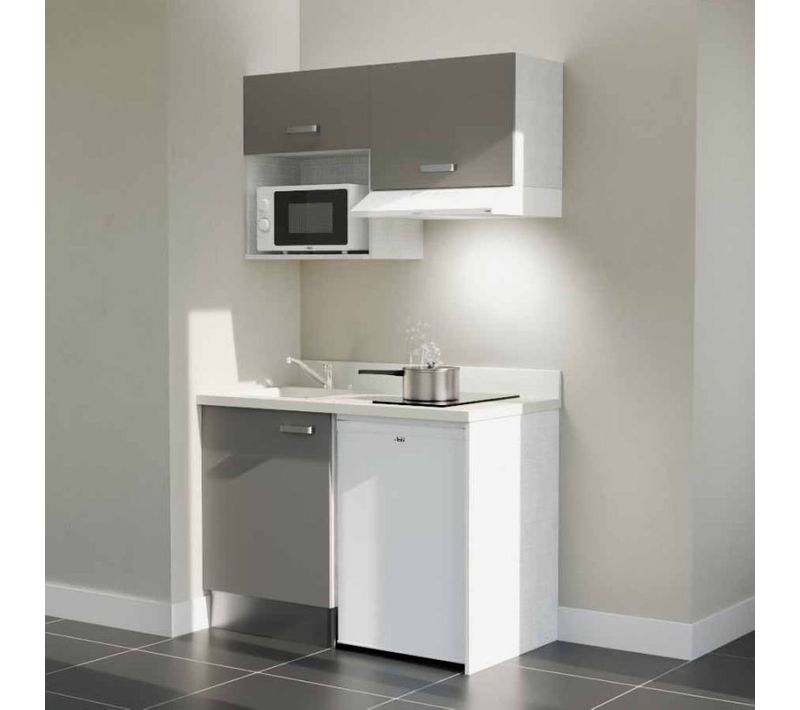 K02 : Gris - Plan Monobloc Snova Évier à Gauche + Electro Blanc