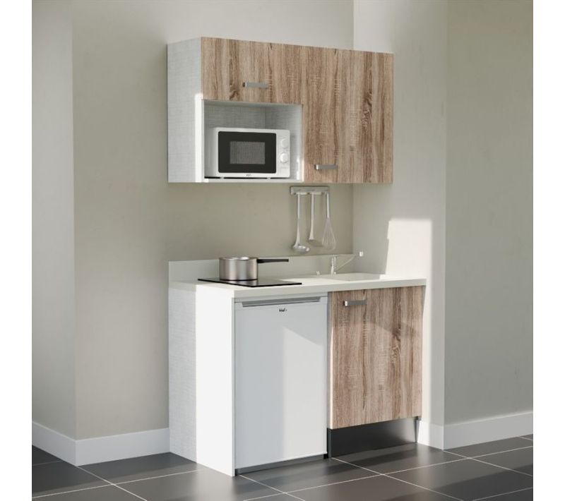 Kitchenette K07 - Bois - Plan Monobloc Snova évier à Droite - Electroménager Blanc Inclus