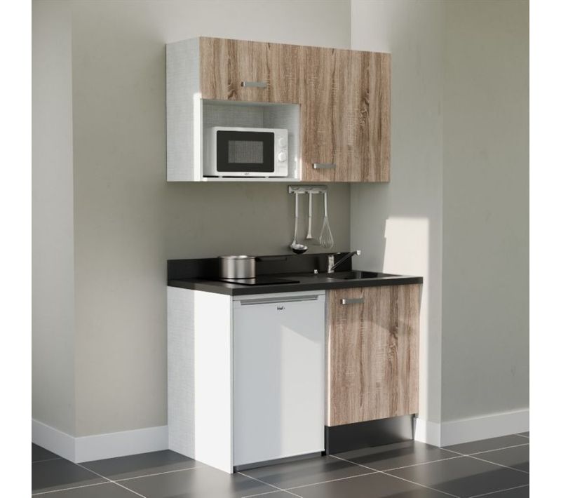 K07 : Bois - Plan Monobloc Nero Évier à Droite + Electro Blanc