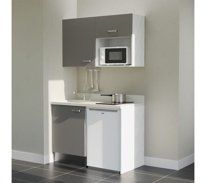 Kitchenette K07 - Gris - Plan Monobloc Snova évier à Gauche - Electroménager Blanc Inclus