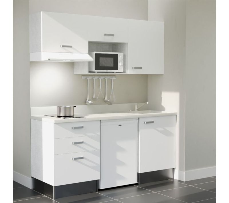 Kitchenette K20 - Blanc - Plan Monobloc Snova évier à Droite - Electroménager Blanc Inclus