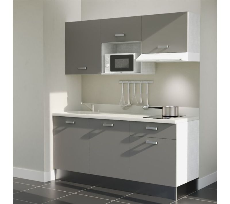 Kitchenette K30 - Gris - Plan Monobloc Snova évier à Gauche - Electroménager Blanc Inclus