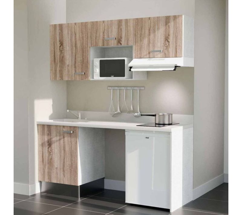 Kitchenette K55 - Bois - Plan Monobloc Snova évier à Gauche - Electroménager Blanc Inclus