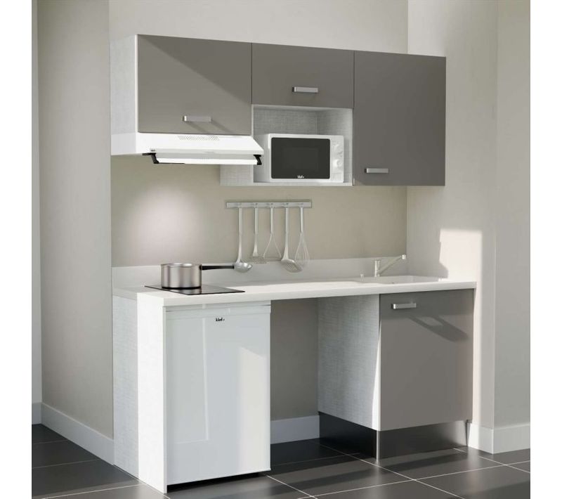 Kitchenette K55 - Gris - Plan Monobloc Snova évier à Droite - Electroménager Blanc Inclus