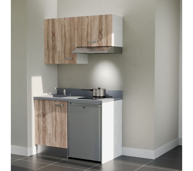 Kitchenette K01 - Bois - Plan Monobloc Cromo évier à Gauche - Electroménager Inox Inclus