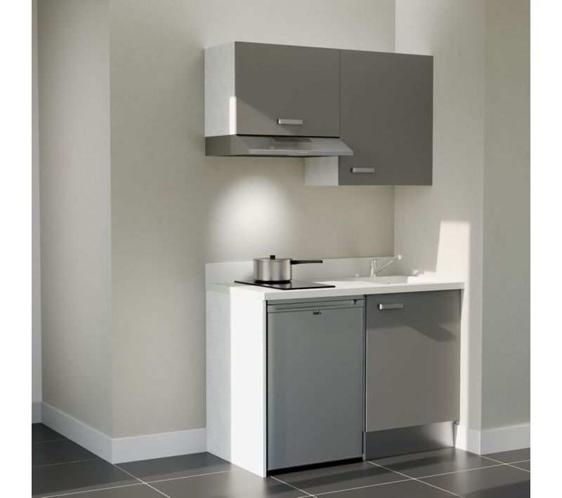 Kitchenette K01 - Gris - Plan Monobloc Snova évier à Droite - Electroménager Inox Inclus