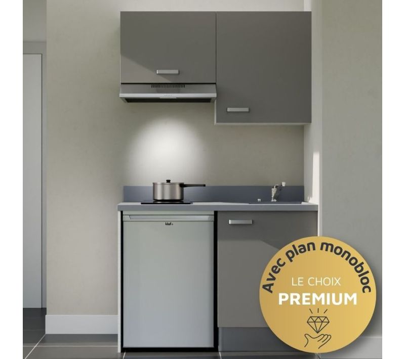 K01 : Gris - Plan Monobloc Cromo Évier à Droite + Electro Inox