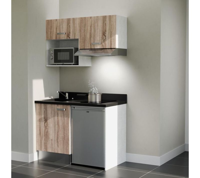 Kitchenette K02 - Bois - Plan Monobloc Nero évier à Gauche - Electroménager Inox Inclus