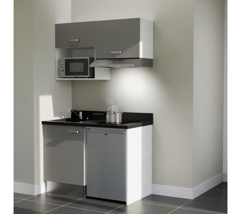 Kitchenette K02 - Gris - Plan Monobloc Nero évier à Gauche - Electroménager Inox Inclus