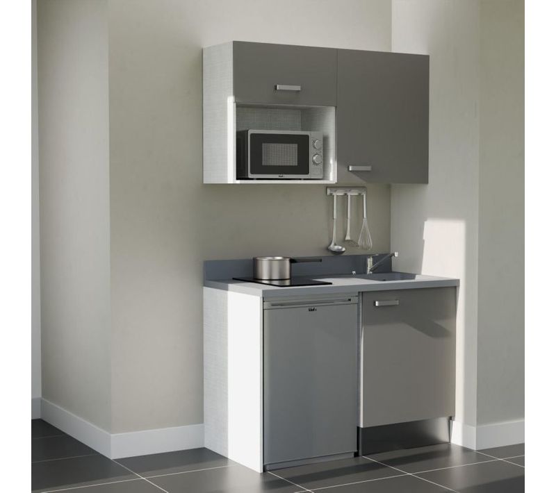 Kitchenette K07 - Gris - Plan Monobloc Cromo Évier à Droite - Electroménager Inox Inclus