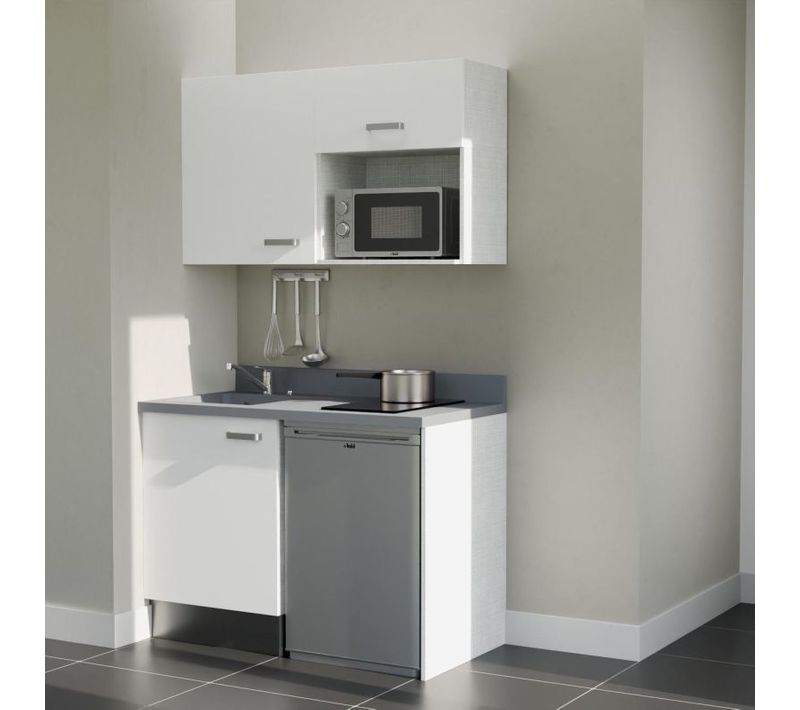 Kitchenette K07 - Blanc - Plan Monobloc Cromo évier à Gauche - Electroménager Inox Inclus
